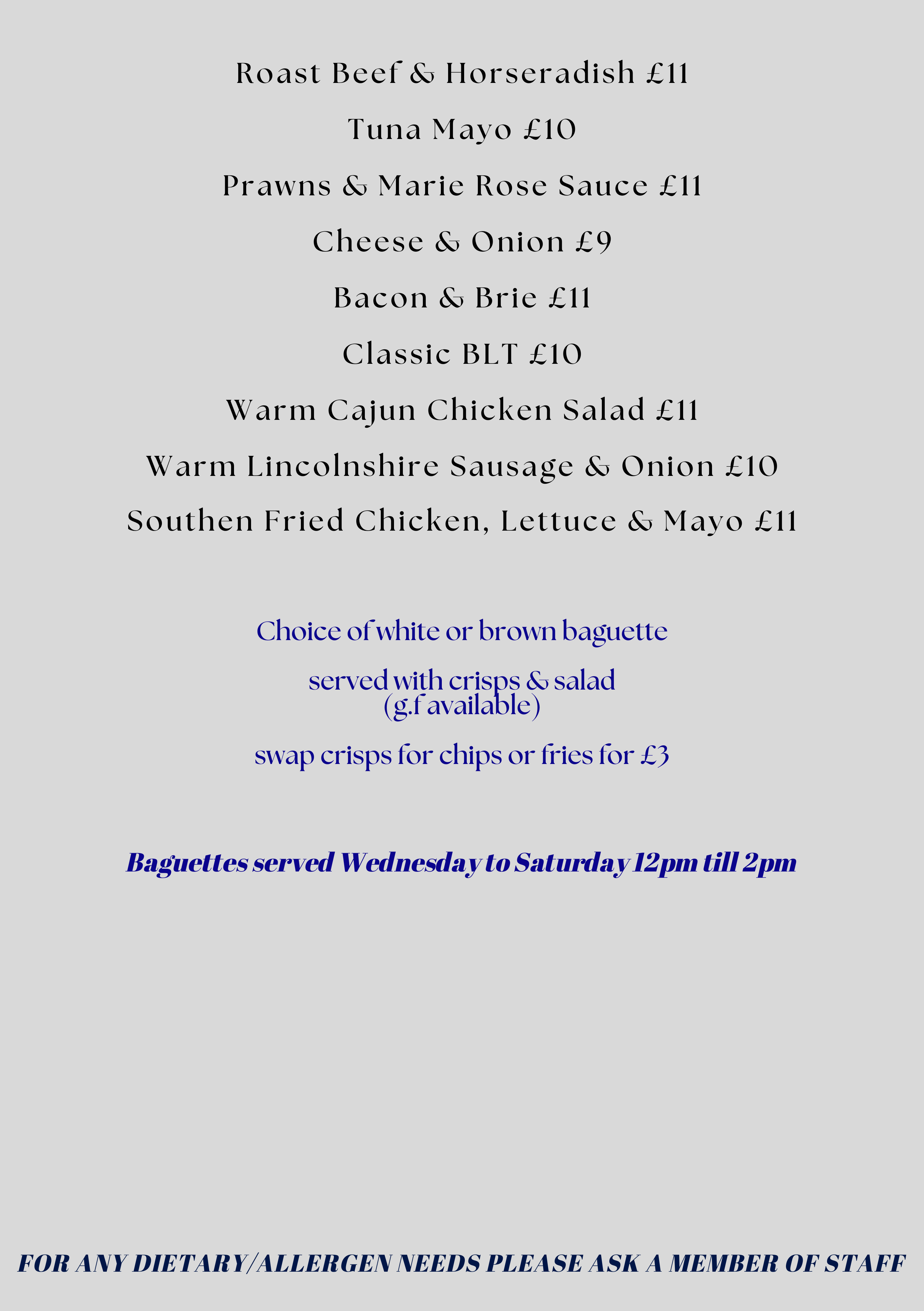 New Baguette Menu April 26